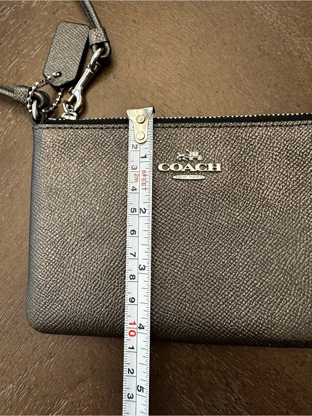 Coach Metallic Gunmetal Leather Wristlet Wallet